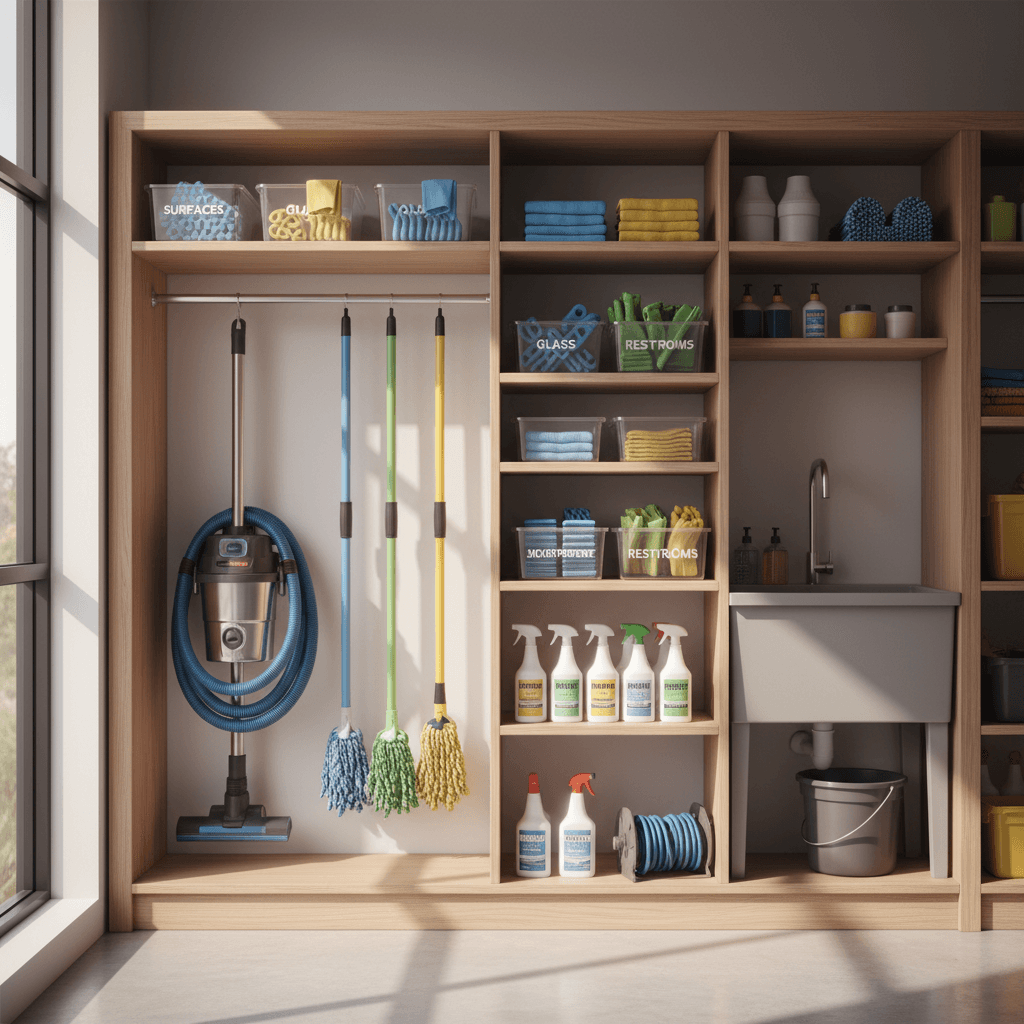 Professional cleaning equipment and maintenance setup